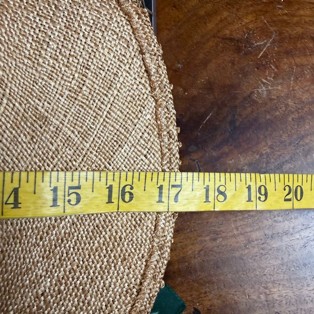 Bonwit Teller Vintage 70s Makins New York Wide Brim Straw Sun Hat Green Scarf - Picture 5 of 6